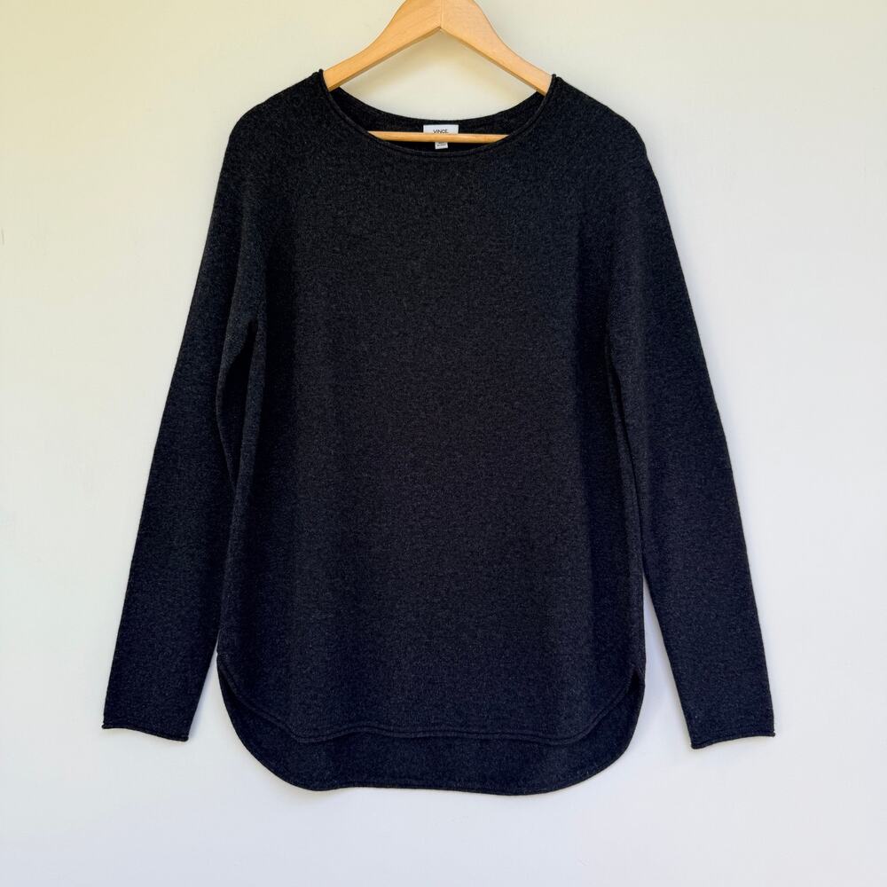 Vince Small Charcoal Grey Wool Cashmere Crewneck Long Sleeve Sweater Knit Top